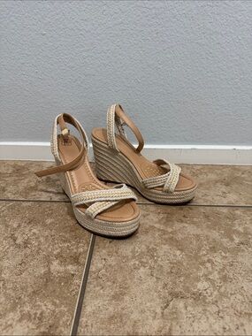 BP Beige Braided Espadrille Wedge Sandals